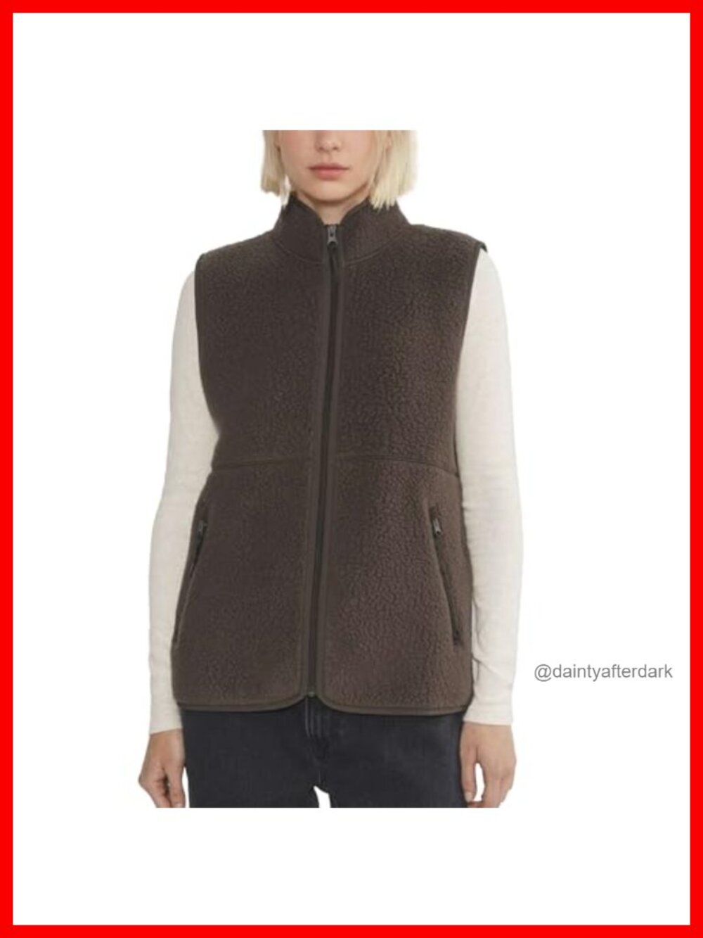 Sherpa Fleece Vest Lightweight Zip Up Sleeveless Jacket Loose Fit